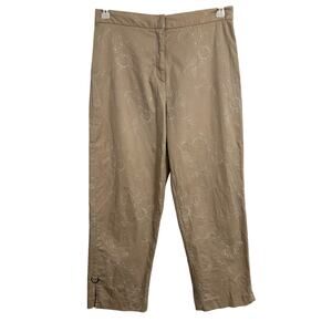 Culture NYC 6 Vtg Beige White Embroidered Floral Cropped Pants Cottagecore BOHO‎